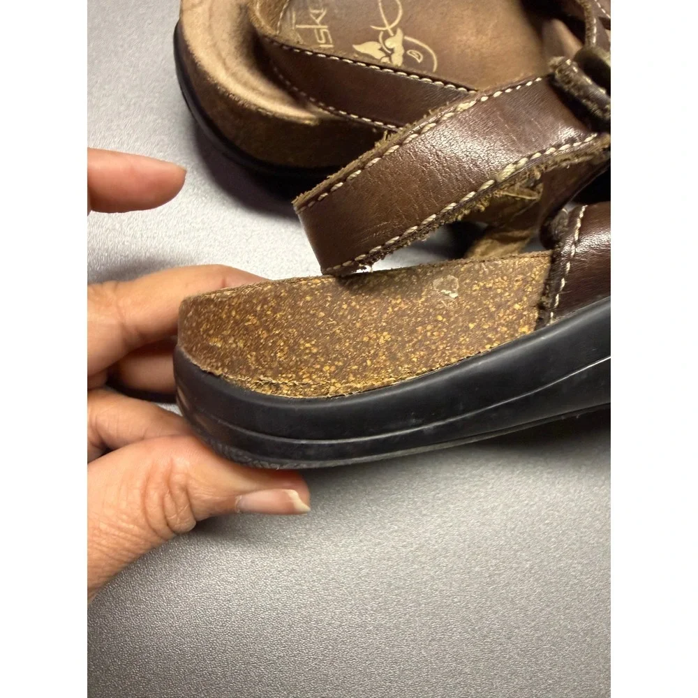 Dansko Brown Leather Strappy‎ Comfort Sandals Buckle Ankle Strap Womens